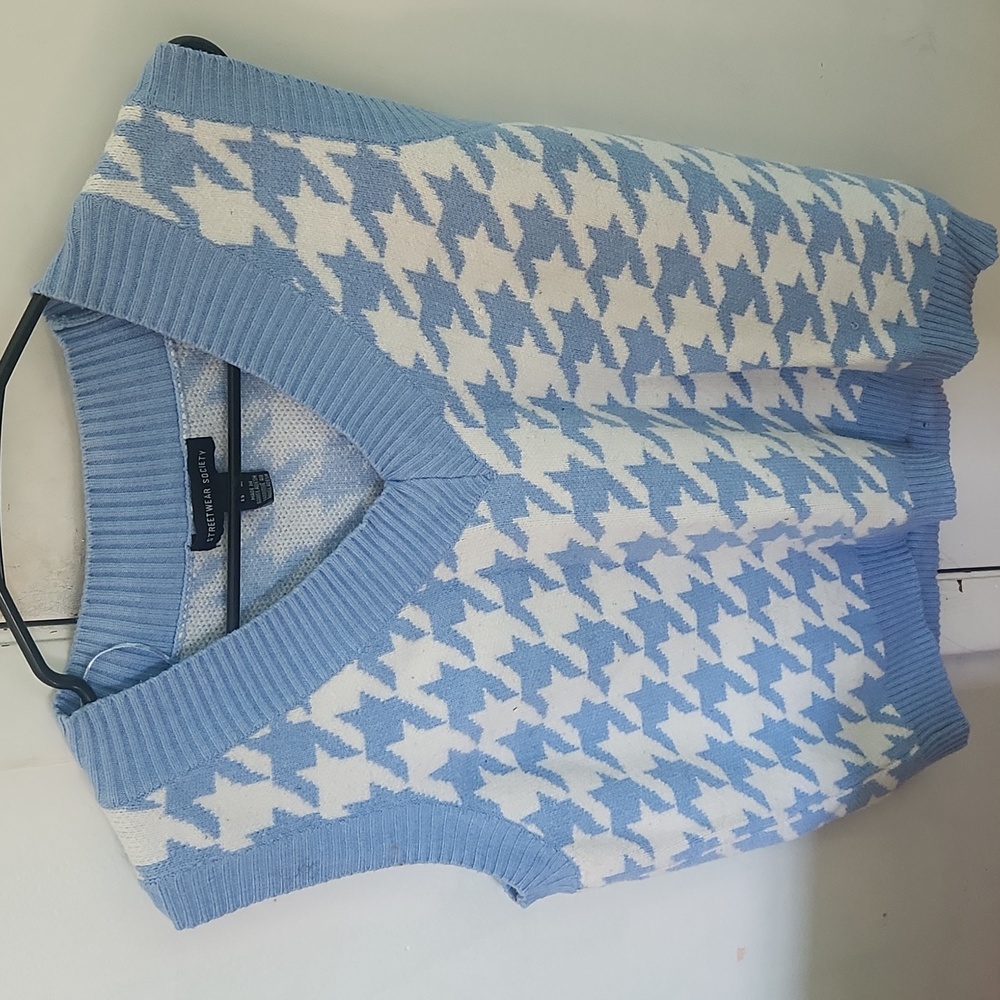 Blue and white sweater vest